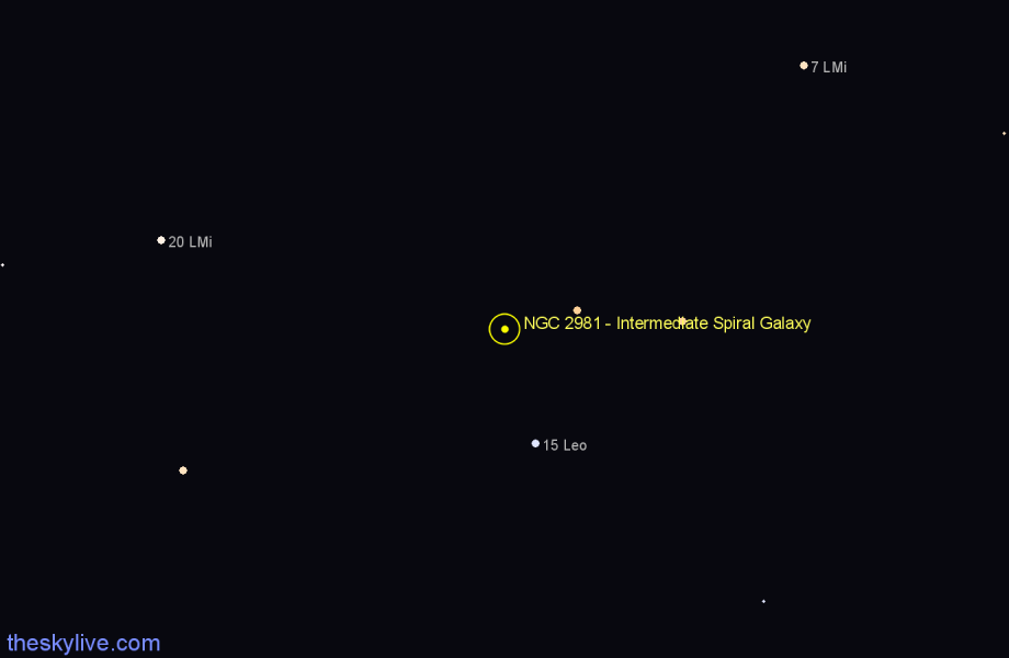 Finder chart NGC 2981 - Intermediate Spiral Galaxy in Leo star