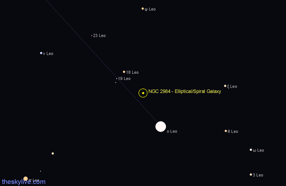 Finder chart NGC 2984 - Elliptical/Spiral Galaxy in Leo star