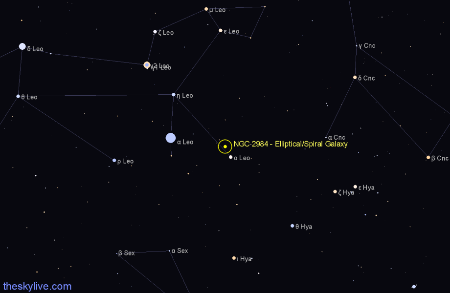 Finder chart NGC 2984 - Elliptical/Spiral Galaxy in Leo star