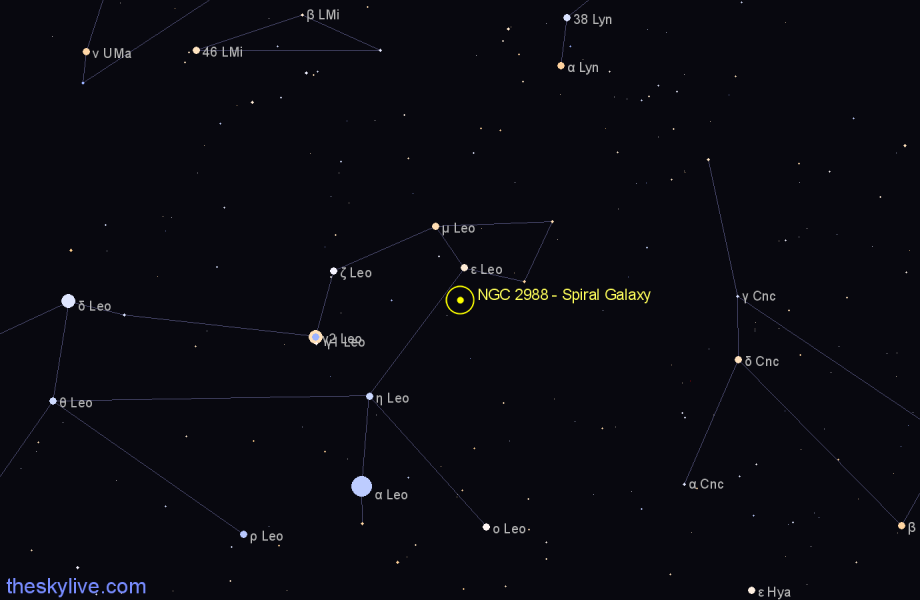 Finder chart NGC 2988 - Spiral Galaxy in Leo star