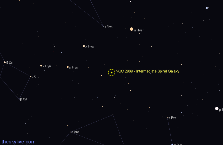 Finder chart NGC 2989 - Intermediate Spiral Galaxy in Hydra star