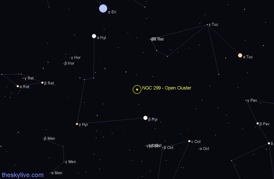 Finder chart NGC 299 - Open Cluster in Tucana star