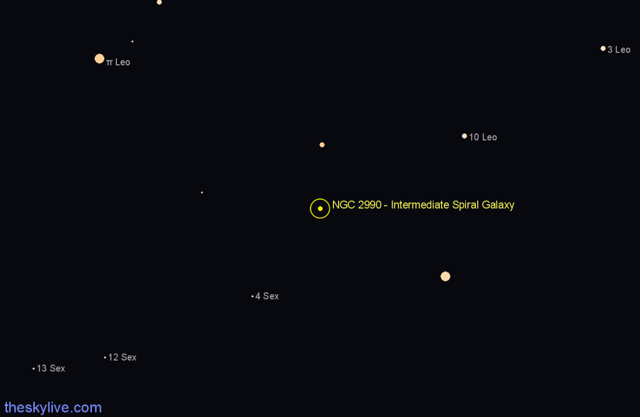 Finder chart NGC 2990 - Intermediate Spiral Galaxy in Sextans star