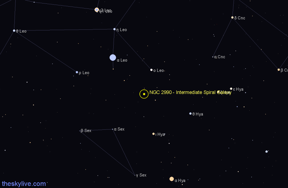 Finder chart NGC 2990 - Intermediate Spiral Galaxy in Sextans star