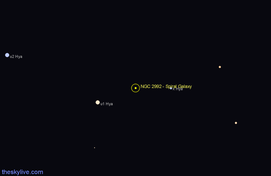 Finder chart NGC 2992 - Spiral Galaxy in Hydra star