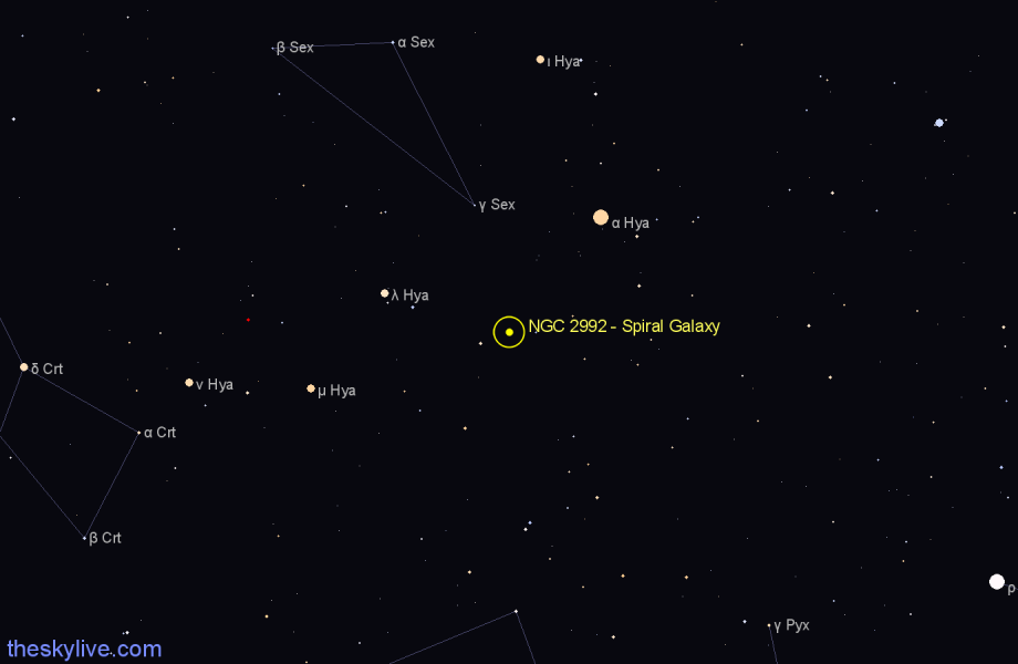 Finder chart NGC 2992 - Spiral Galaxy in Hydra star