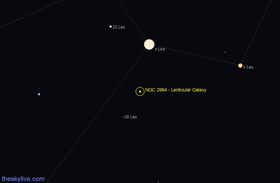 Finder chart NGC 2994 - Lenticular Galaxy in Leo star