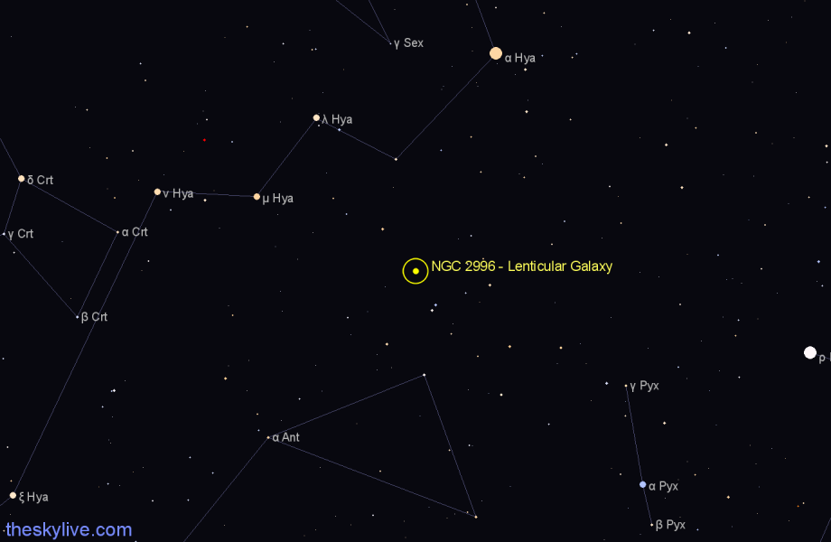 Finder chart NGC 2996 - Lenticular Galaxy in Hydra star