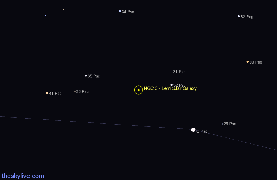 Finder chart NGC 3 - Lenticular Galaxy in Pisces star