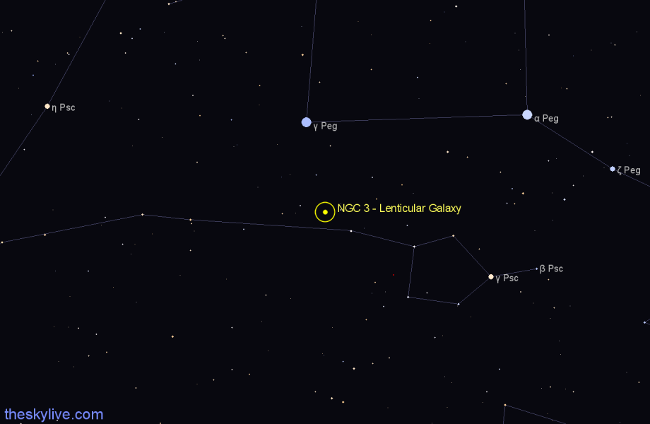 Finder chart NGC 3 - Lenticular Galaxy in Pisces star