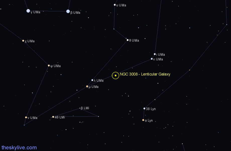 Finder chart NGC 3008 - Lenticular Galaxy in Ursa Major star