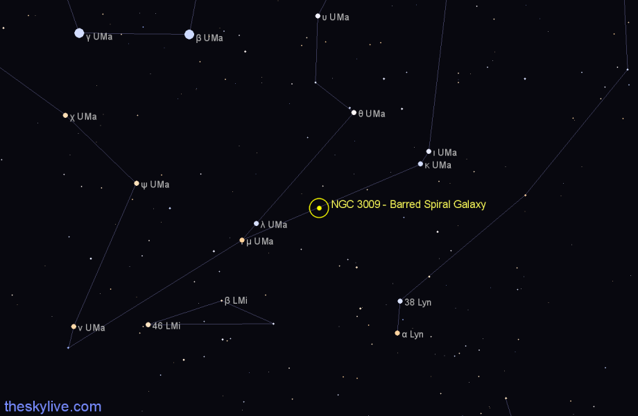 Finder chart NGC 3009 - Barred Spiral Galaxy in Ursa Major star