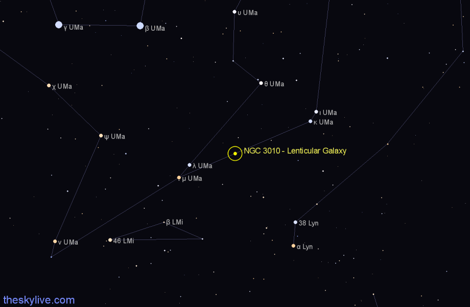 Finder chart NGC 3010 - Lenticular Galaxy in Ursa Major star