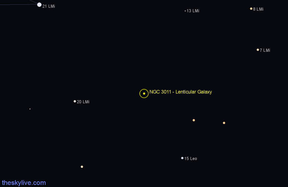 Finder chart NGC 3011 - Lenticular Galaxy in Leo star