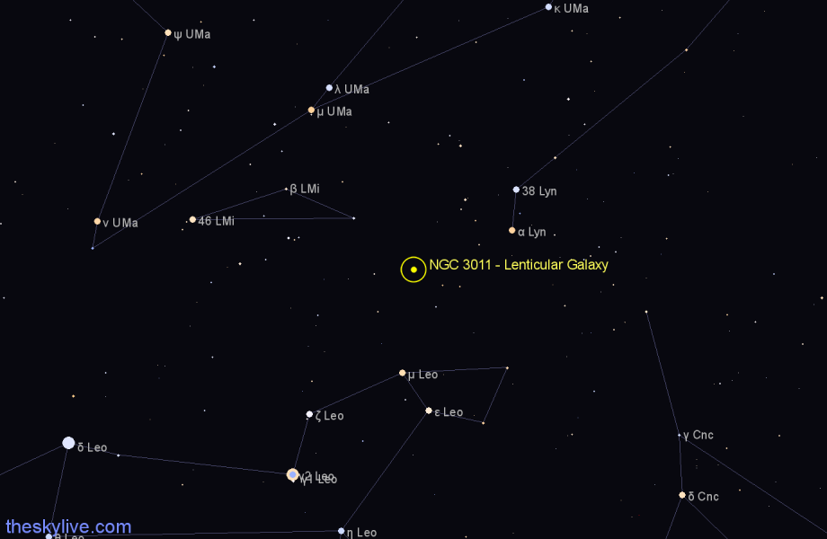 Finder chart NGC 3011 - Lenticular Galaxy in Leo star