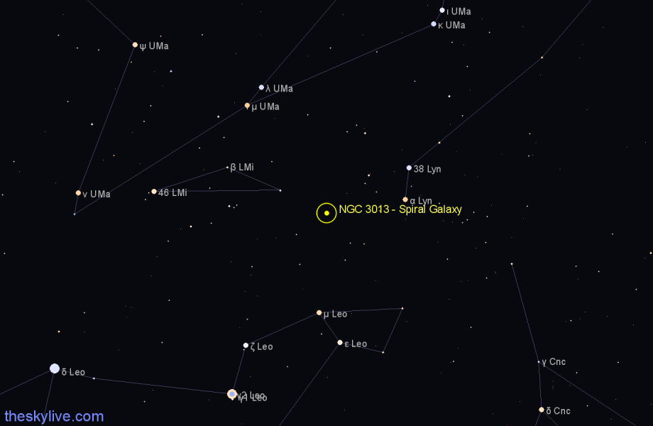 Finder chart NGC 3013 - Spiral Galaxy in Leo Minor star