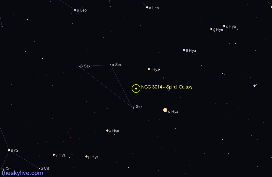 Finder chart NGC 3014 - Spiral Galaxy in Sextans star