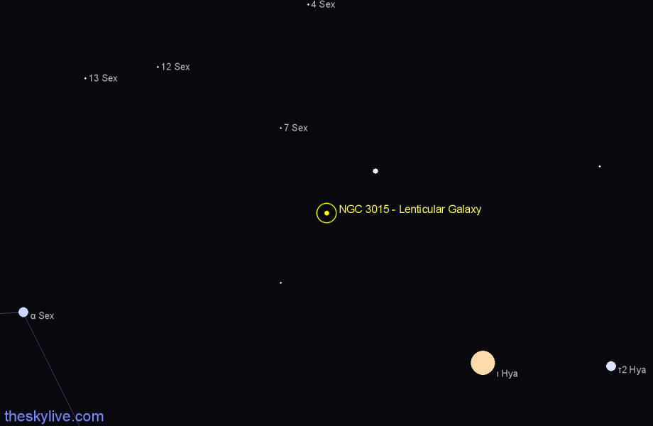 Finder chart NGC 3015 - Lenticular Galaxy in Sextans star