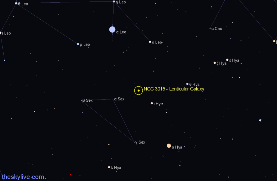 Finder chart NGC 3015 - Lenticular Galaxy in Sextans star