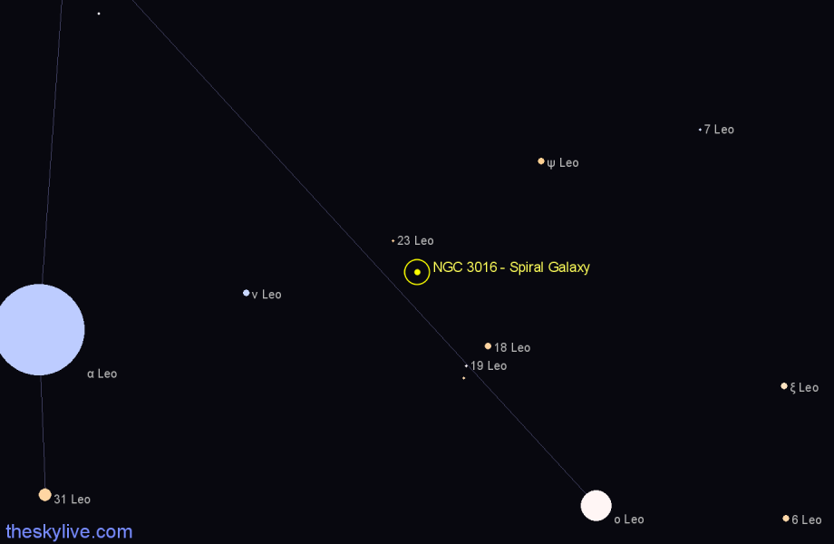 Finder chart NGC 3016 - Spiral Galaxy in Leo star