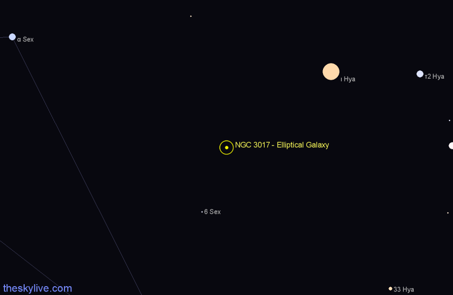 Finder chart NGC 3017 - Elliptical Galaxy in Sextans star