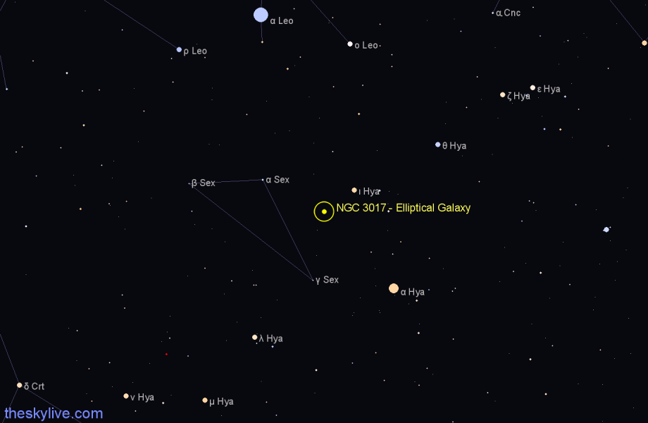 Finder chart NGC 3017 - Elliptical Galaxy in Sextans star