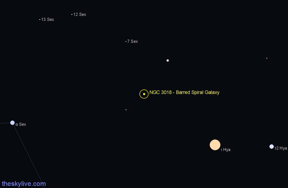 Finder chart NGC 3018 - Barred Spiral Galaxy in Sextans star