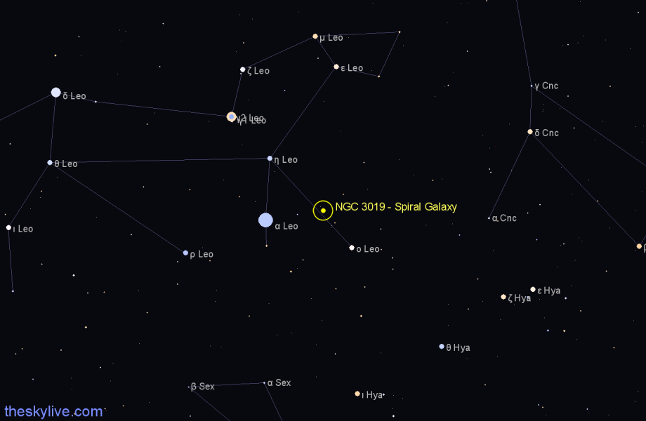 Finder chart NGC 3019 - Spiral Galaxy in Leo star