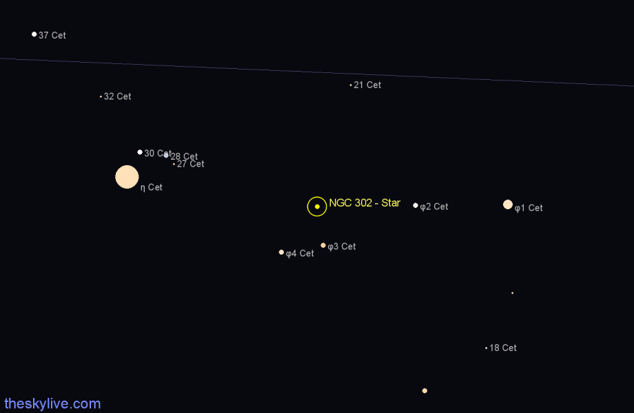 Finder chart NGC 302 - Star in Cetus star