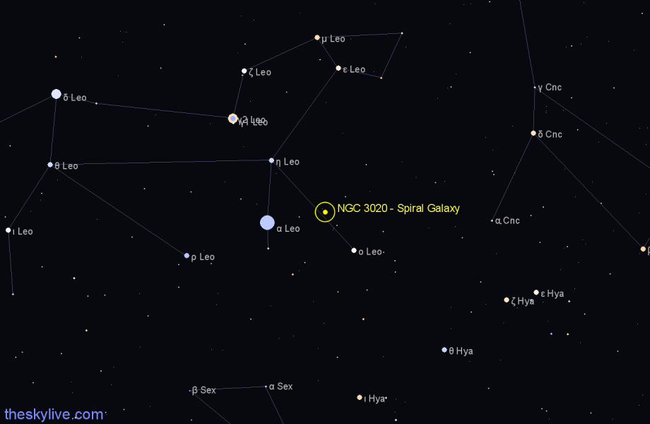 Finder chart NGC 3020 - Spiral Galaxy in Leo star