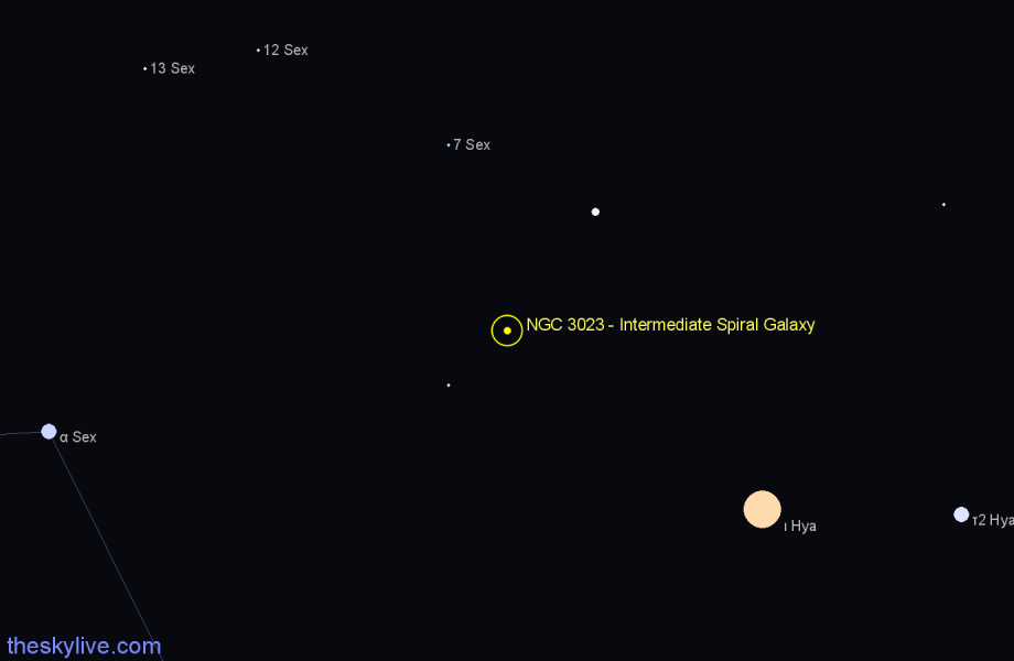 Finder chart NGC 3023 - Intermediate Spiral Galaxy in Sextans star