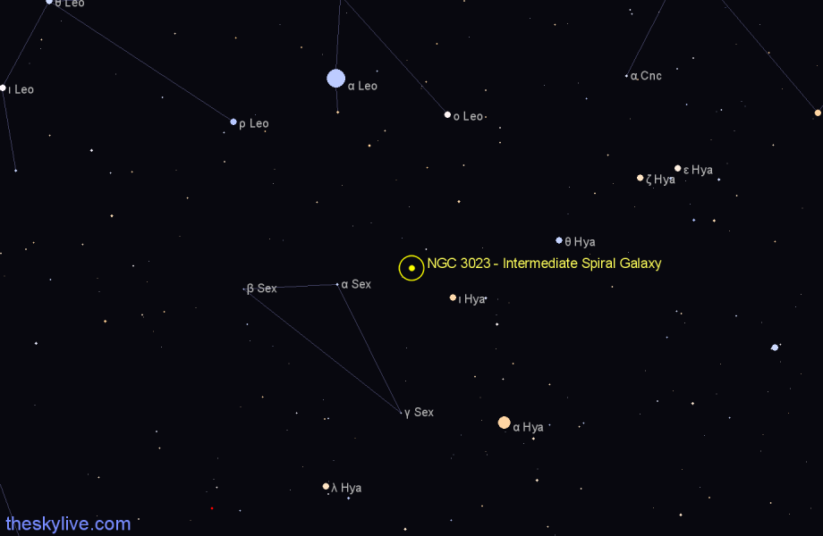 Finder chart NGC 3023 - Intermediate Spiral Galaxy in Sextans star