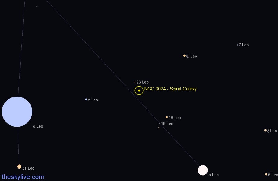 Finder chart NGC 3024 - Spiral Galaxy in Leo star