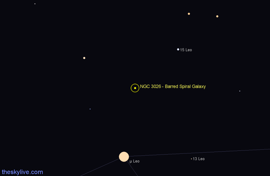 Finder chart NGC 3026 - Barred Spiral Galaxy in Leo star