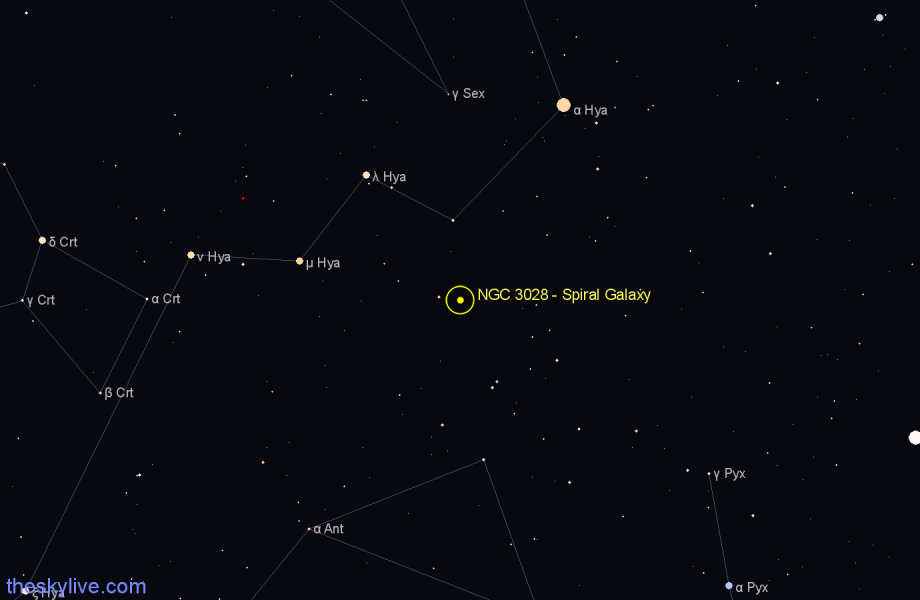 Finder chart NGC 3028 - Spiral Galaxy in Hydra star