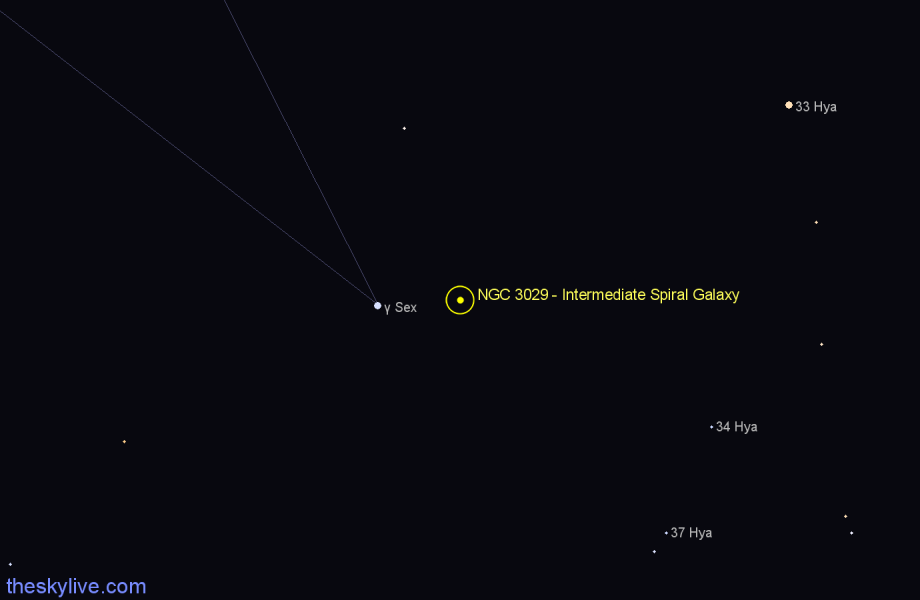 Finder chart NGC 3029 - Intermediate Spiral Galaxy in Sextans star