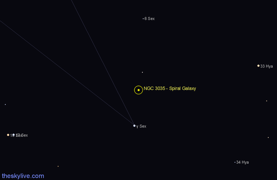 Finder chart NGC 3035 - Spiral Galaxy in Sextans star