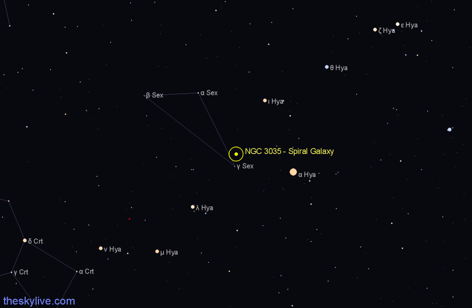 Finder chart NGC 3035 - Spiral Galaxy in Sextans star