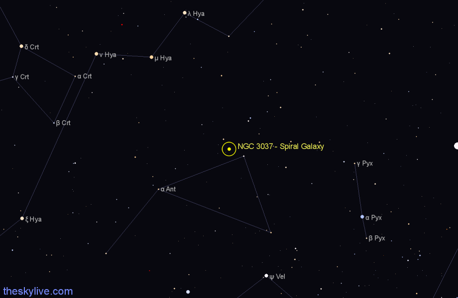 Finder chart NGC 3037 - Spiral Galaxy in Antlia star