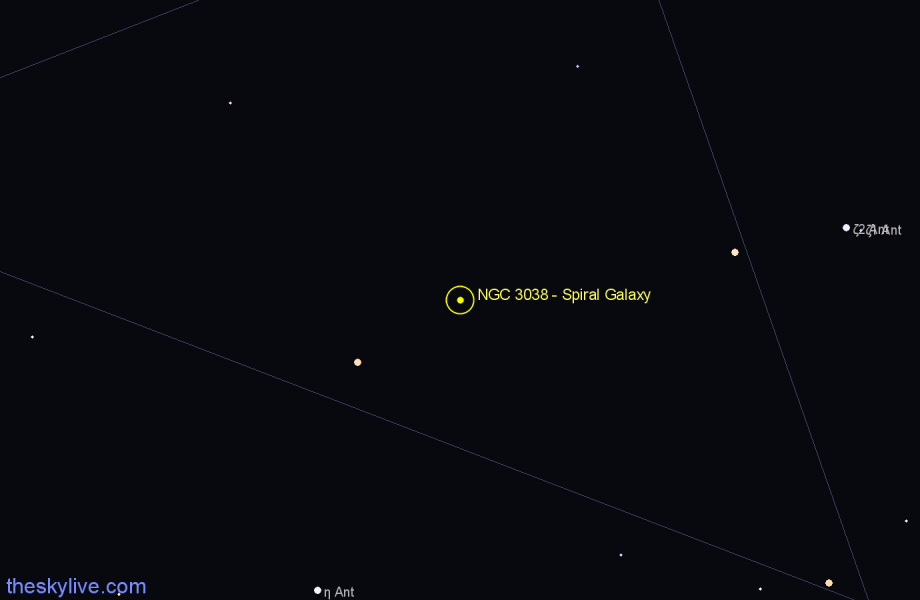 Finder chart NGC 3038 - Spiral Galaxy in Antlia star