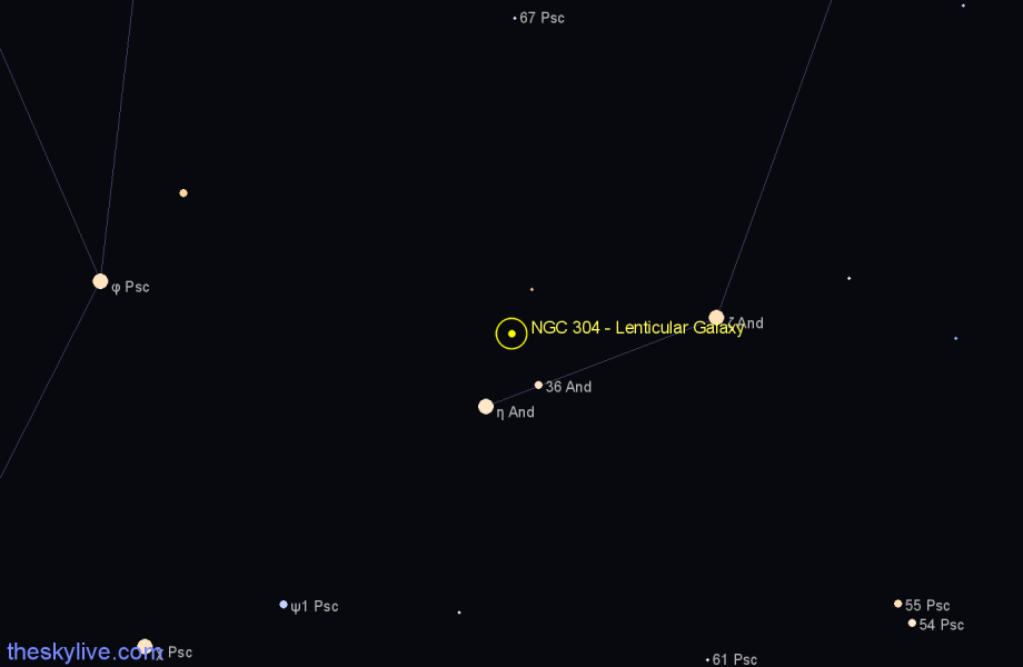 Finder chart NGC 304 - Lenticular Galaxy in Andromeda star