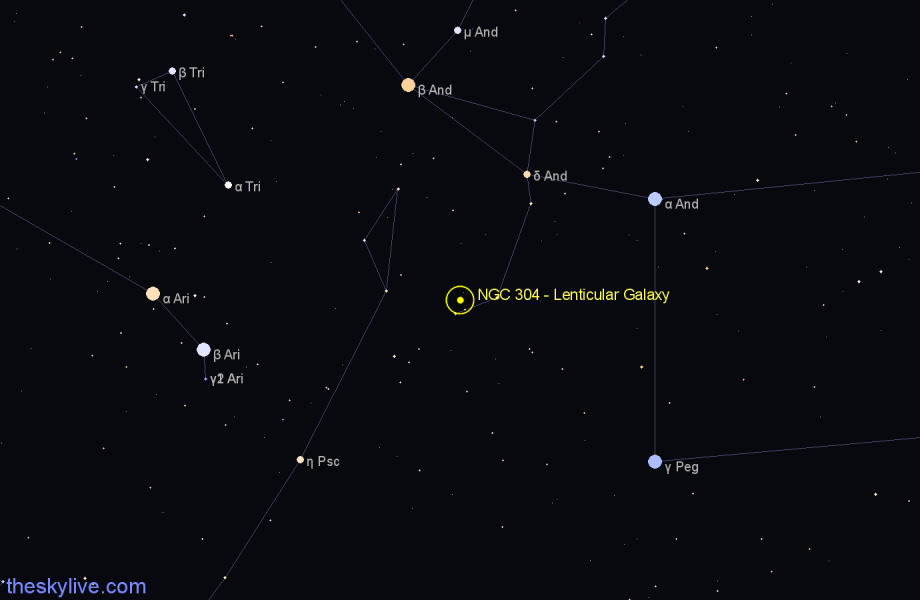 Finder chart NGC 304 - Lenticular Galaxy in Andromeda star