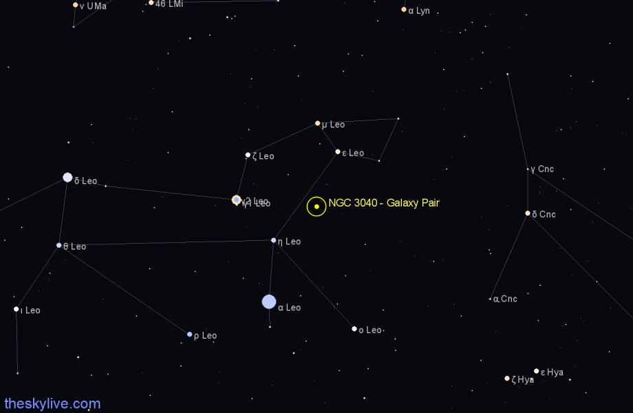 Finder chart NGC 3040 - Galaxy Pair in Leo star