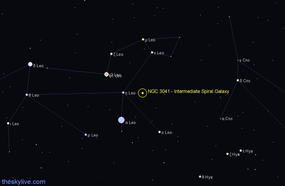 Finder chart NGC 3041 - Intermediate Spiral Galaxy in Leo star