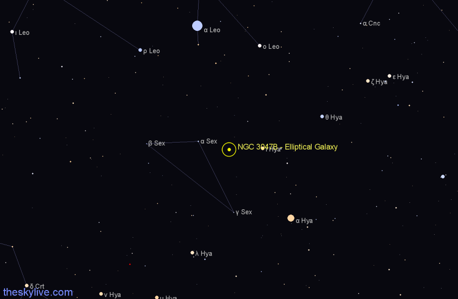 Finder chart NGC 3047B - Elliptical Galaxy in Sextans star