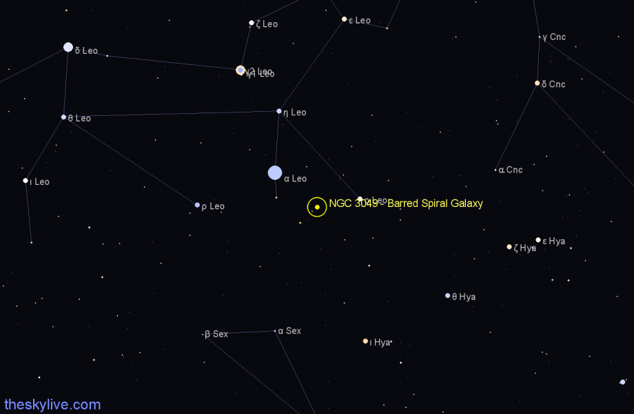 Finder chart NGC 3049 - Barred Spiral Galaxy in Leo star