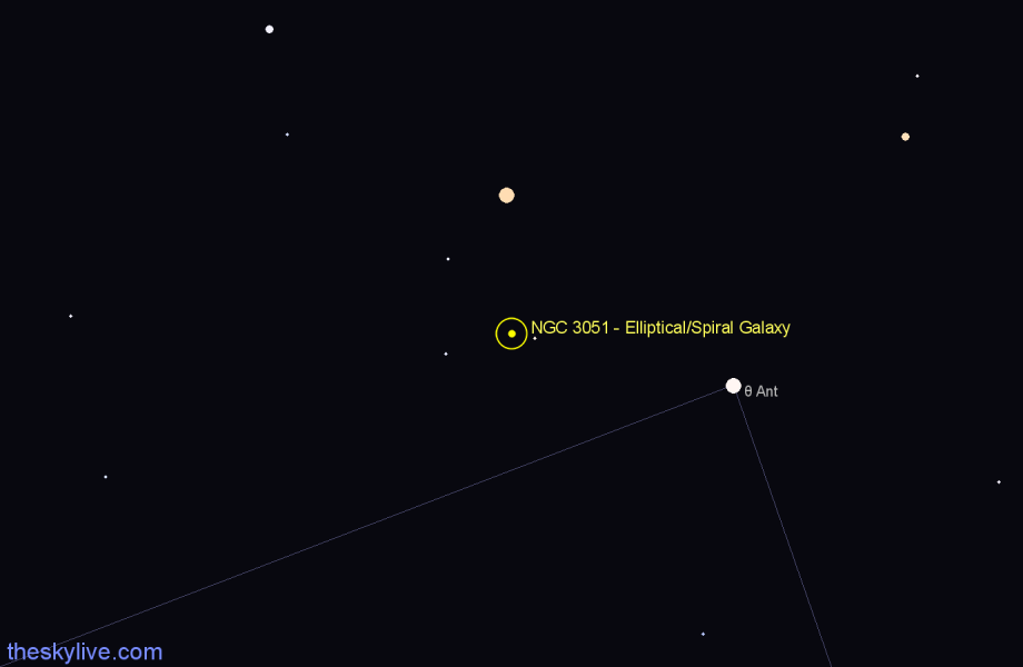 Finder chart NGC 3051 - Elliptical/Spiral Galaxy in Antlia star