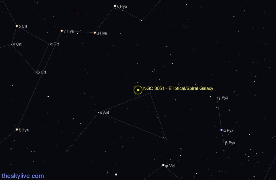 Finder chart NGC 3051 - Elliptical/Spiral Galaxy in Antlia star