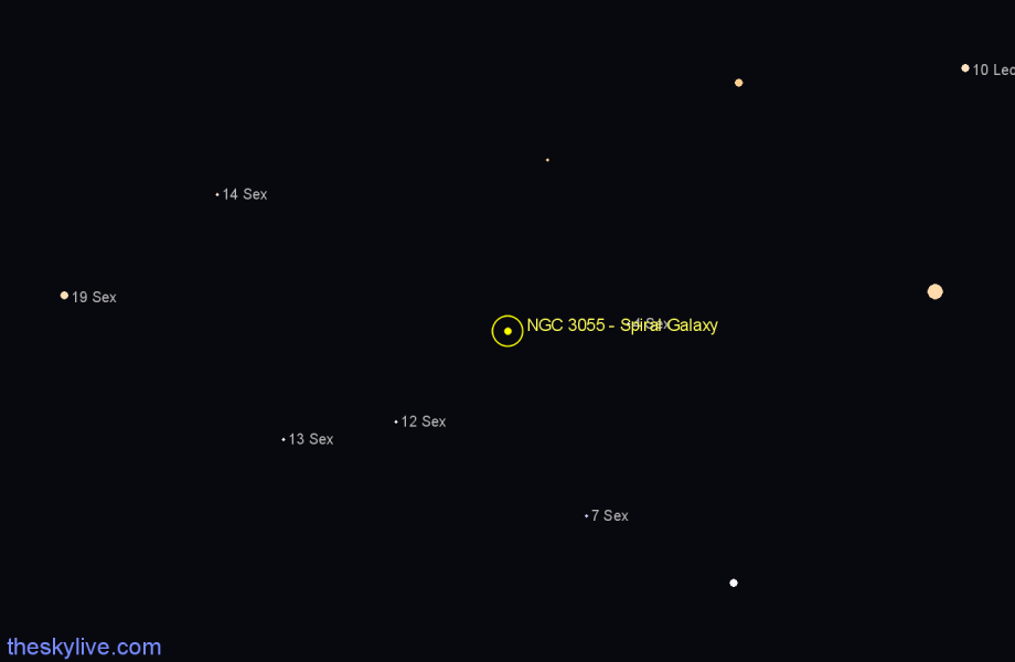 Finder chart NGC 3055 - Spiral Galaxy in Sextans star