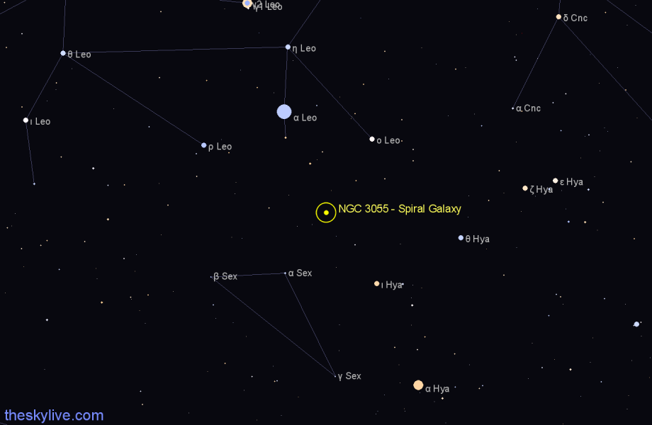 Finder chart NGC 3055 - Spiral Galaxy in Sextans star